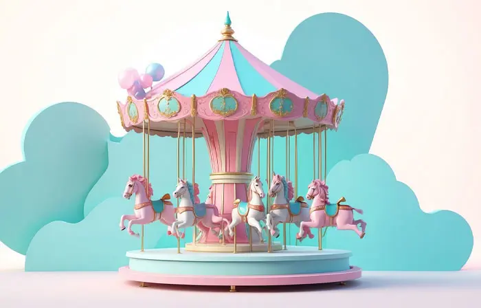 Horse Merry Go Round 3D Picture Cartoon Illustration image